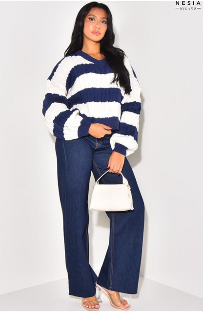 Wool Jumper with Contrasting Stripes by Nesia