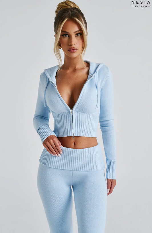 Sky Blue Knit Hoodie by Nesia