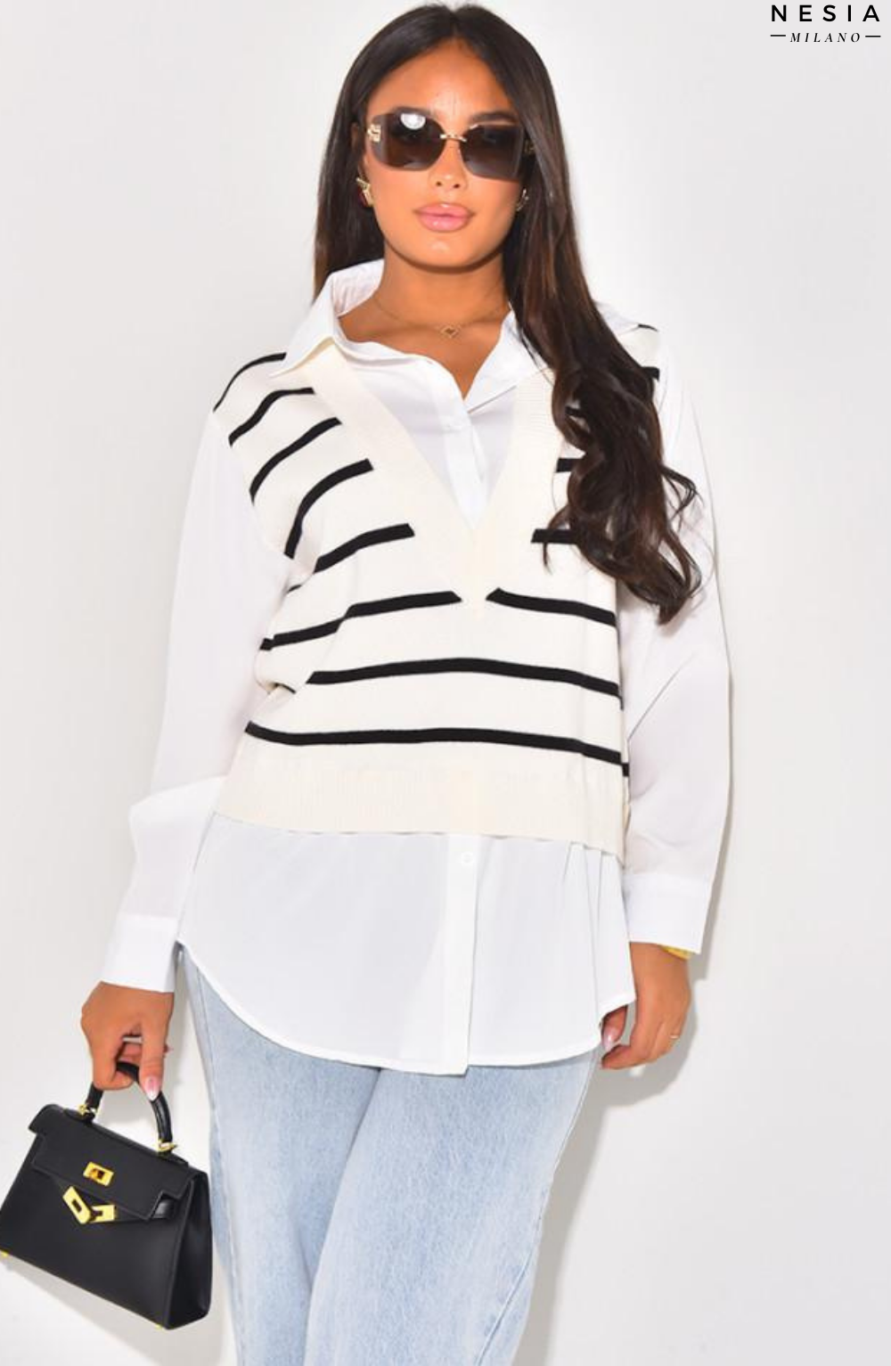 Striped Sleeveless Jumper by Nesia