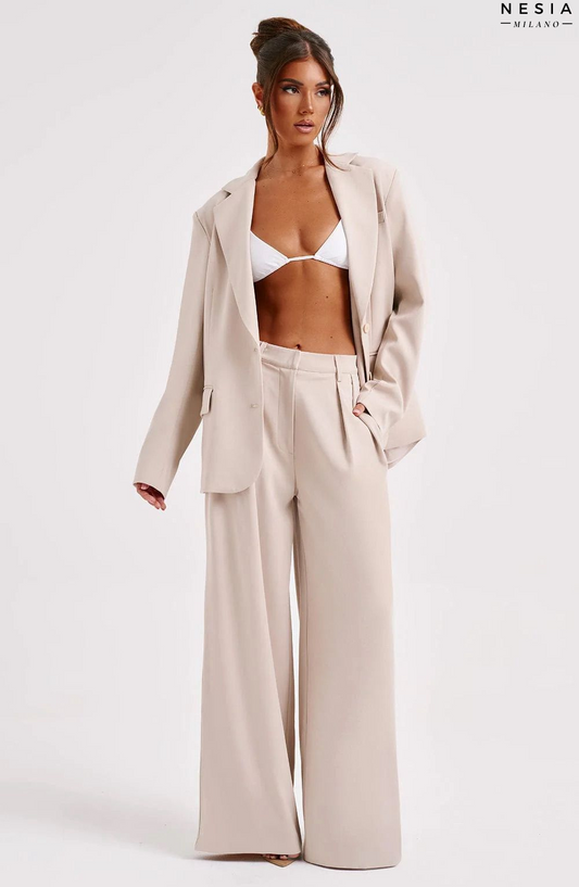 Beige Oversize Suit Blazer by Nesia