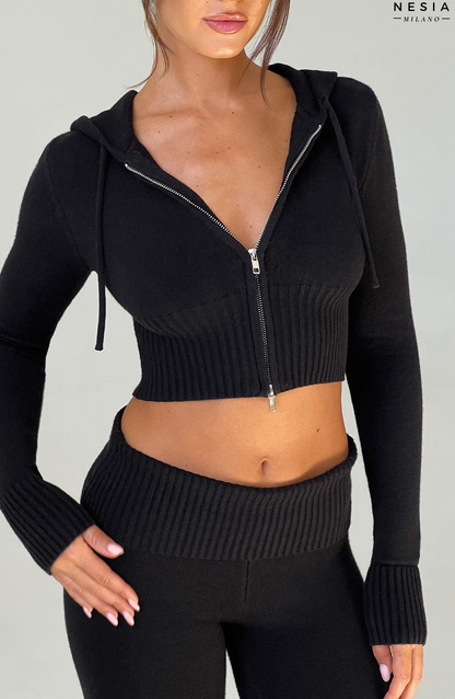 Black Knit Hoodie by Nesia