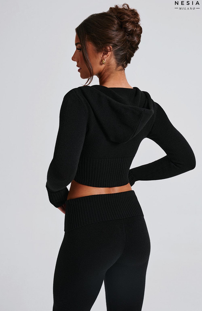 Black Knit Hoodie by Nesia