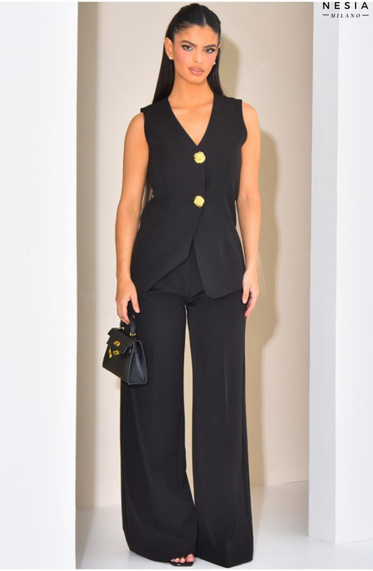 Black High-Waisted, Straight-Cut Trousers by Nesia