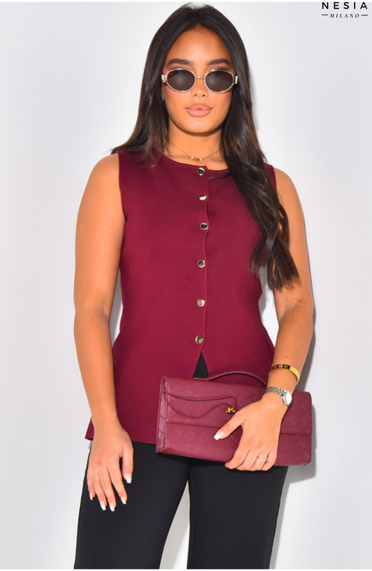 Elegant Buttoned Sleeveless Top by Nesia