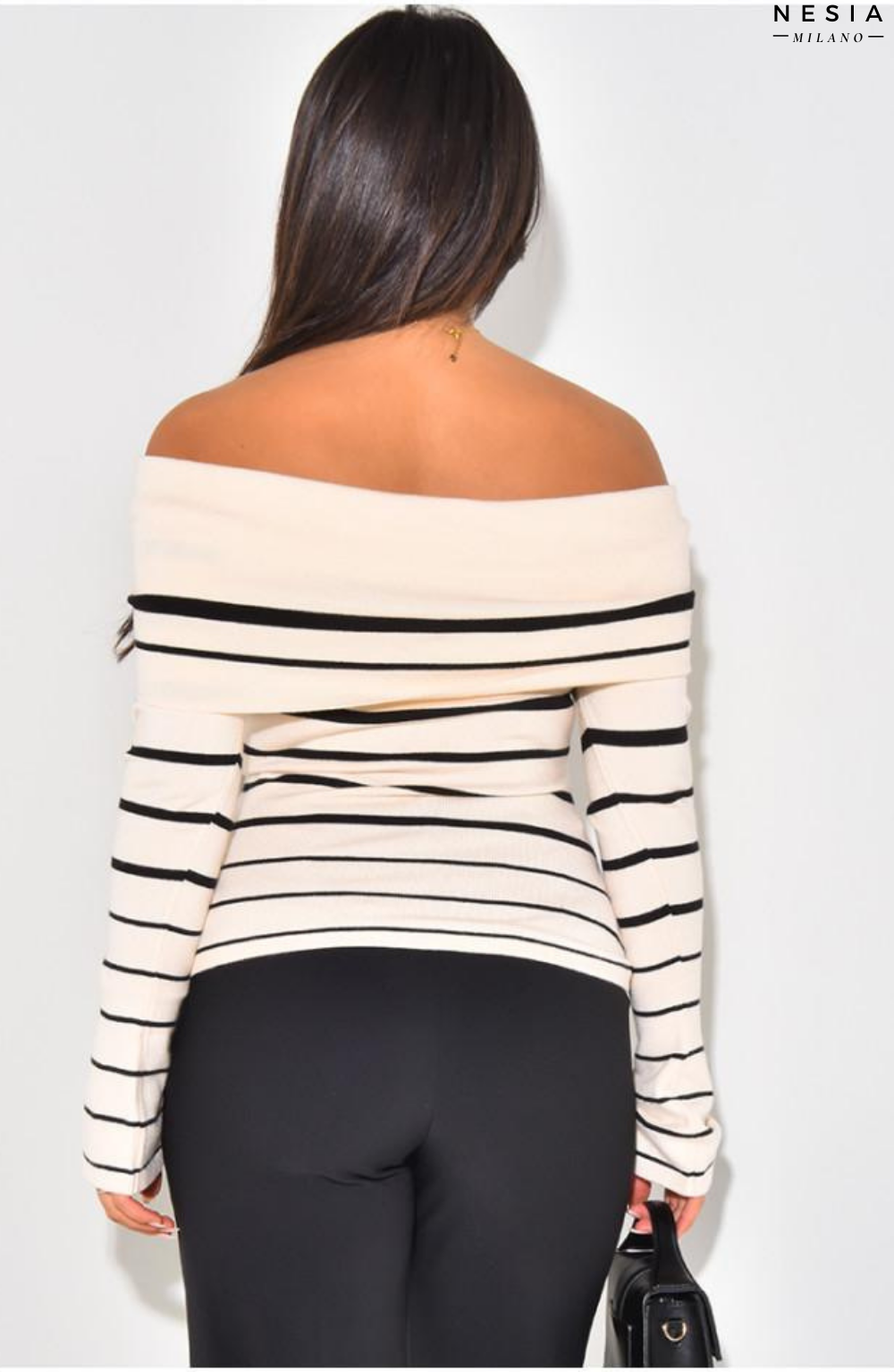 Soft Striped Boat-Neck Jumper by Nesia