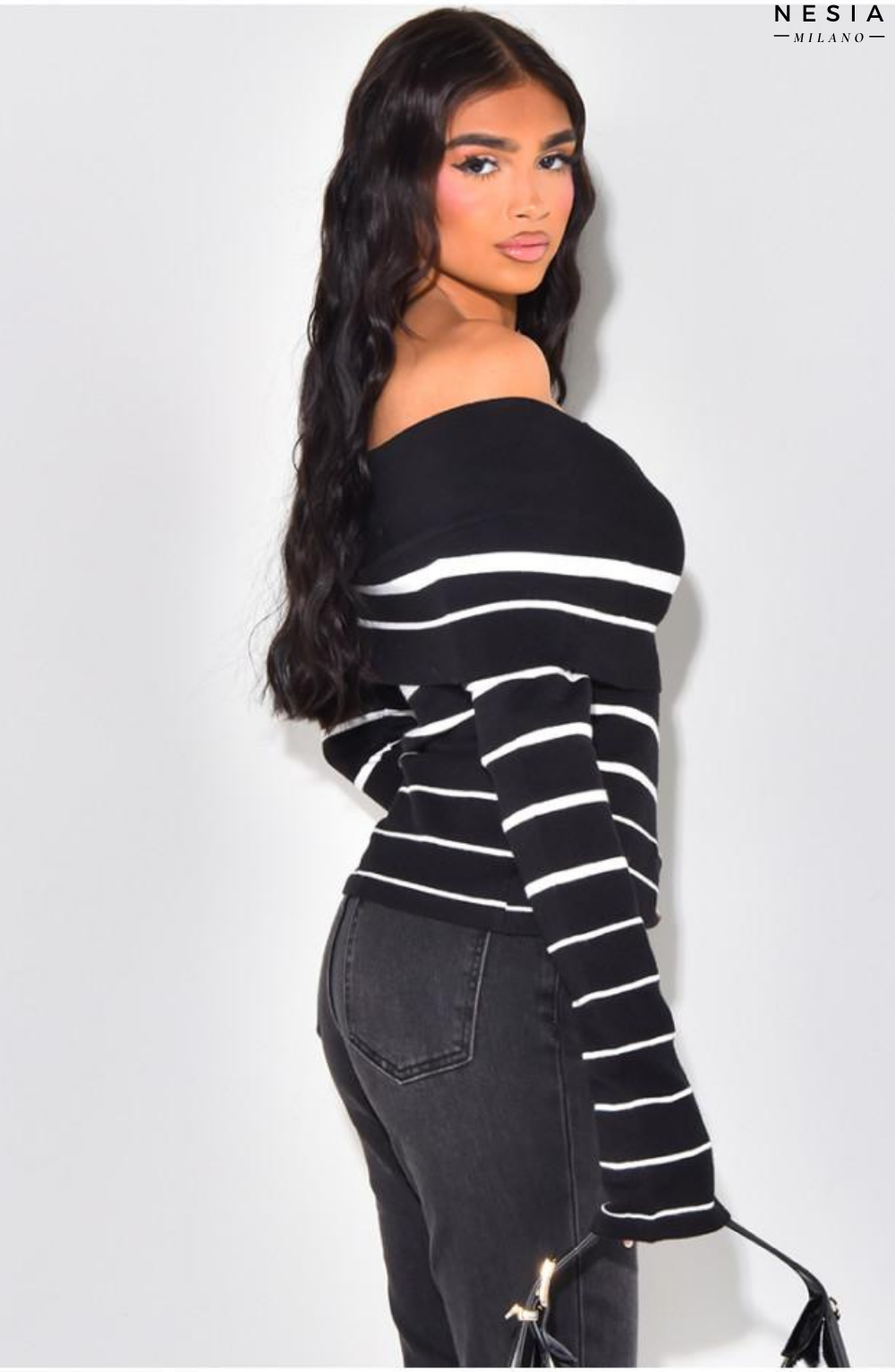 Soft Striped Boat-Neck Jumper by Nesia