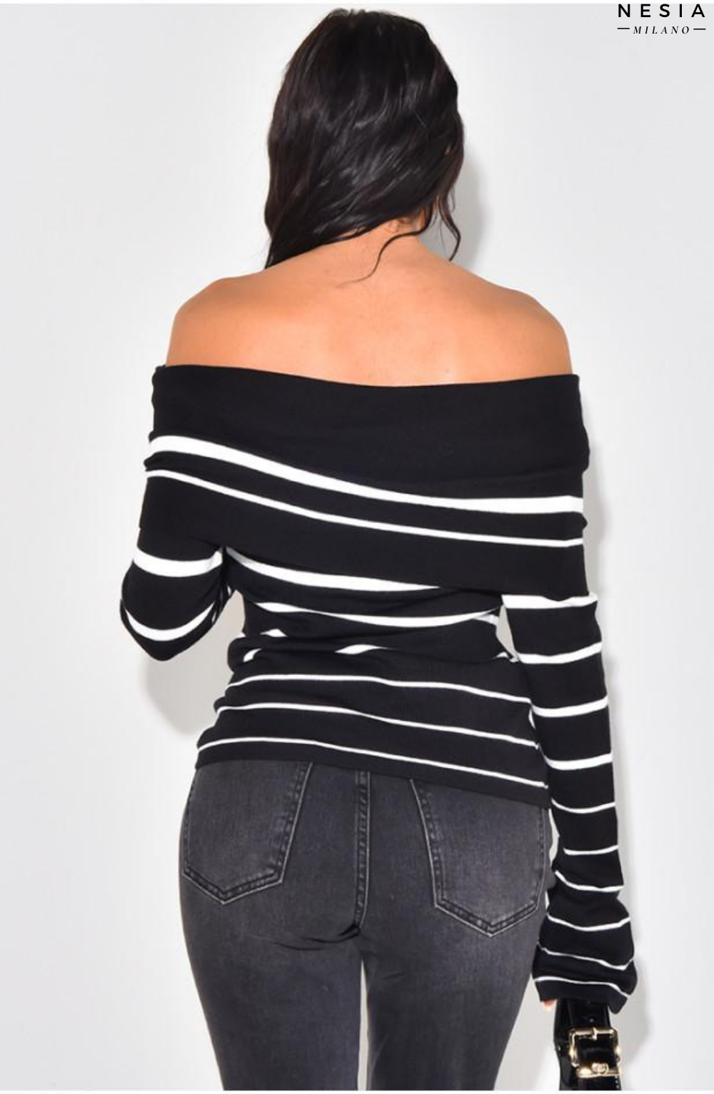 Soft Striped Boat-Neck Jumper by Nesia